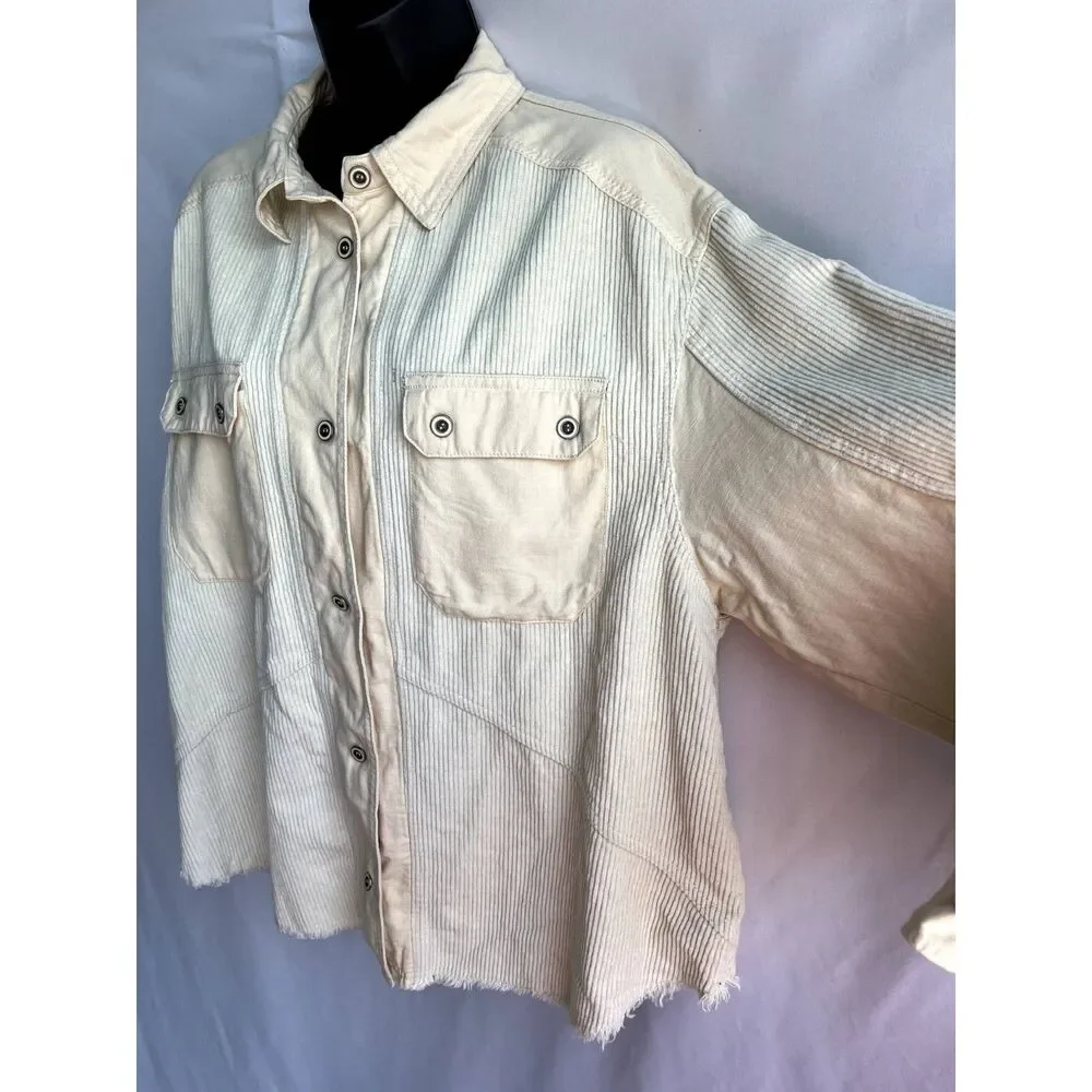 Thread & Supply Corduroy Beige Cream Shacket Shirt Jacket Size S Utility Unisex